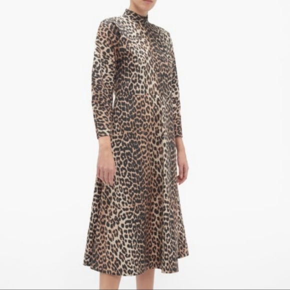 Ganni Leopard Print Front Zip Midi Dress - Picture 4 of 15